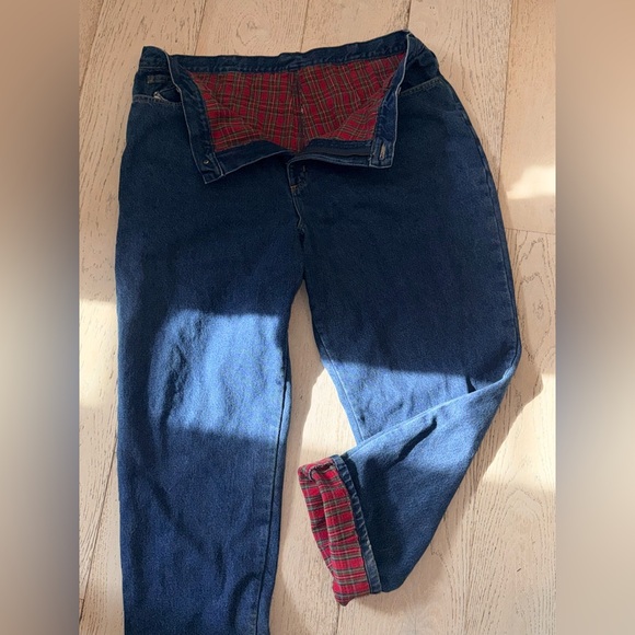 L.L. Bean Denim - Vintage LL Bean flannel plaid lined high rise mom jeans dark wash insulated 22W